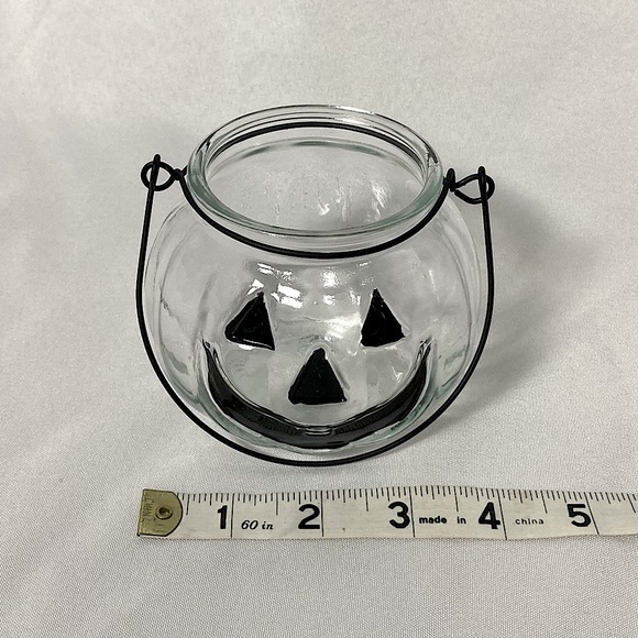 💫 Halloween Jack-O-Lantern Glass Votive Candle Holder Hangable - Picture 8 of 10